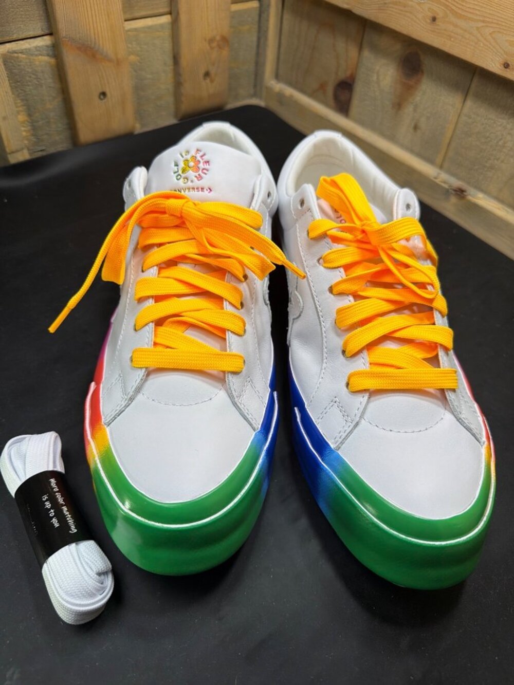 Converse x GOLF le FLEUR One Star Rainbow White Leather Shoes Mens 11 Womens 13 - Picture 3 of 11